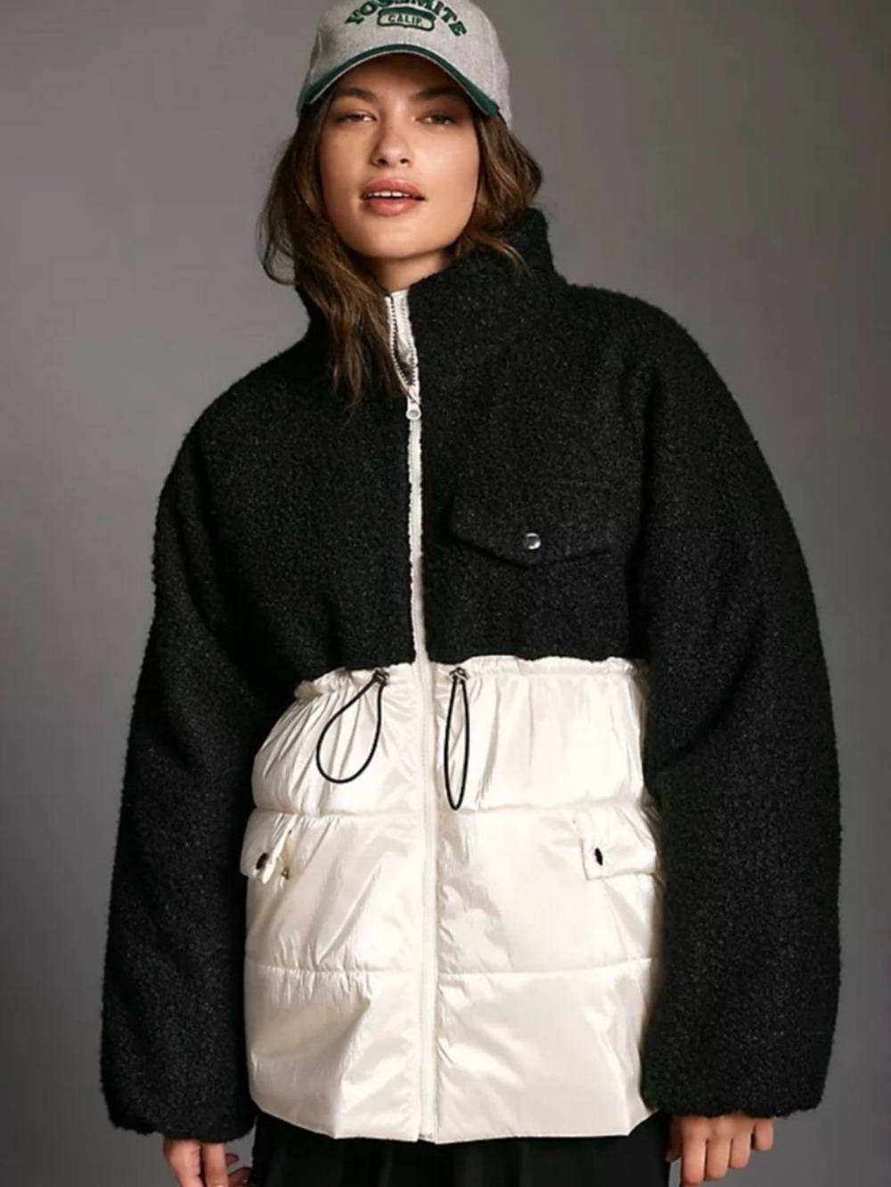 🌺Anthropologie Maeve Nylon Shearling Jacket Black Ivory